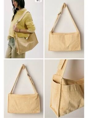 NWT Free People Camp Crush Sling Bag Neutral Cream Canvas Crossbody